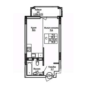 Студия квартира, вторичка, 31м2, 3/9 этаж