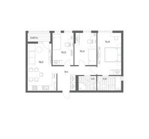 3-к квартира, строящийся дом, 72м2, 9/18 этаж