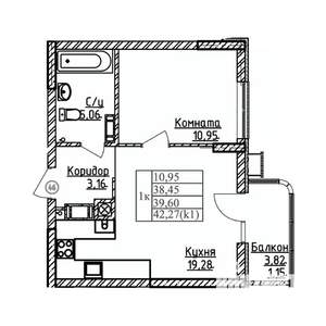 1-к квартира, строящийся дом, 40м2, 3/9 этаж