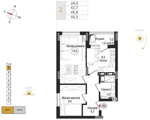 2-к квартира, вторичка, 44м2, 9/9 этаж
