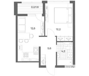 1-к квартира, строящийся дом, 36м2, 14/18 этаж