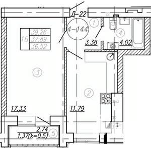 1-к квартира, вторичка, 38м2, 1/9 этаж