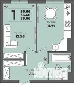 1-к квартира, вторичка, 37м2, 1/8 этаж