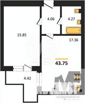 1-к квартира, вторичка, 44м2, 3/9 этаж