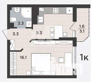 1-к квартира, сданный дом, 34м2, 6/9 этаж