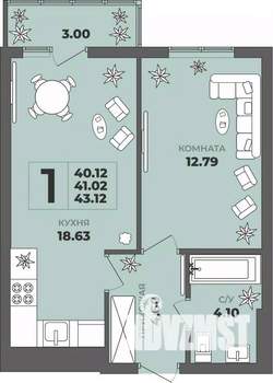 1-к квартира, строящийся дом, 41м2, 6/8 этаж