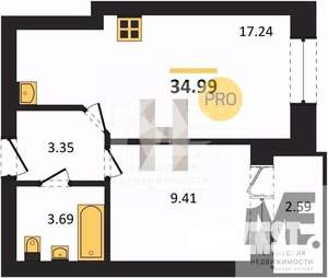 1-к квартира, вторичка, 35м2, 1/9 этаж