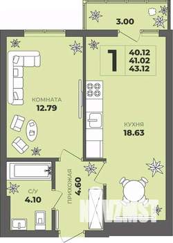 1-к квартира, вторичка, 41м2, 5/8 этаж