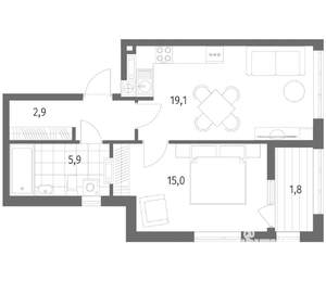 1-к квартира, вторичка, 48м2, 7/8 этаж