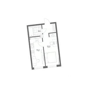 1-к квартира, строящийся дом, 33м2, 3/8 этаж