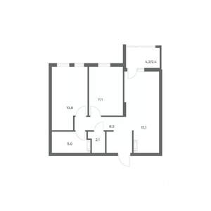 2-к квартира, строящийся дом, 60м2, 8/18 этаж
