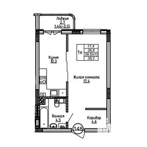 1-к квартира, вторичка, 38м2, 1/9 этаж