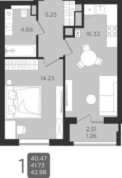 1-к квартира, вторичка, 42м2, 1/9 этаж