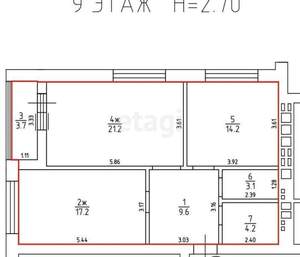 2-к квартира, вторичка, 74м2, 9/10 этаж