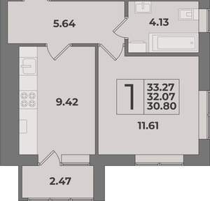 1-к квартира, вторичка, 33м2, 2/9 этаж