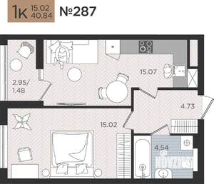1-к квартира, вторичка, 41м2, 2/10 этаж