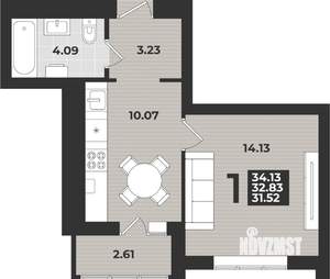 1-к квартира, вторичка, 34м2, 3/9 этаж