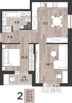 2-к квартира, вторичка, 54м2, 12/12 этаж
