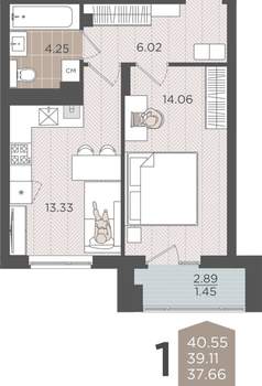 Студия квартира, вторичка, 39м2, 5/9 этаж