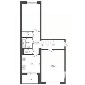 2-к квартира, вторичка, 51м2, 3/5 этаж
