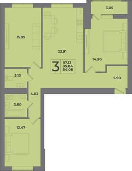 3-к квартира, вторичка, 87м2, 2/8 этаж