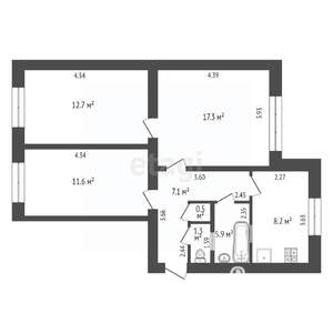 3-к квартира, вторичка, 63м2, 2/5 этаж