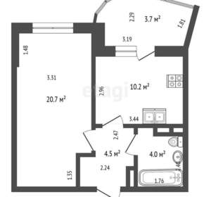 1-к квартира, вторичка, 43м2, 4/14 этаж