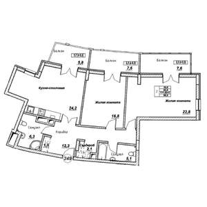 2-к квартира, вторичка, 97м2, 3/7 этаж