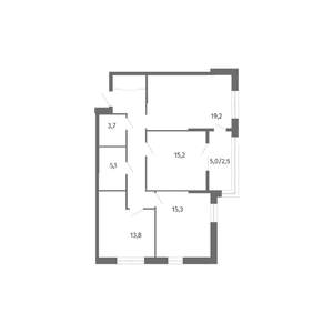 3-к квартира, строящийся дом, 89м2, 2/13 этаж