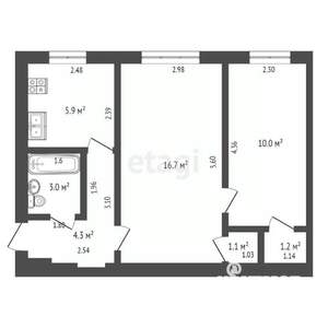 2-к квартира, вторичка, 42м2, 1/5 этаж