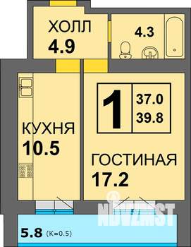 1-к квартира, строящийся дом, 41м2, 4/14 этаж