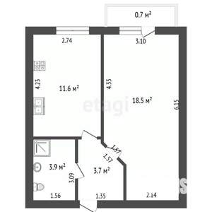 1-к квартира, вторичка, 39м2, 4/8 этаж