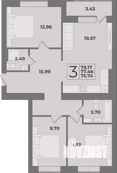 3-к квартира, вторичка, 79м2, 1/9 этаж