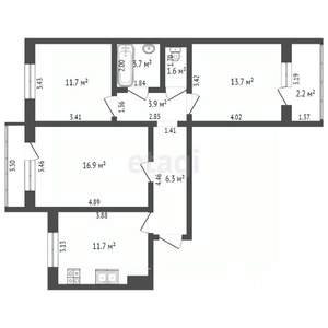 3-к квартира, вторичка, 70м2, 2/10 этаж