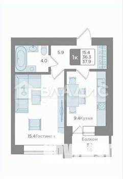 1-к квартира, вторичка, 35м2, 2/9 этаж