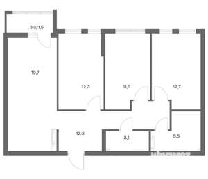 3-к квартира, строящийся дом, 79м2, 6/18 этаж