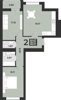 2-к квартира, вторичка, 61м2, 8/9 этаж