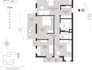 3-к квартира, вторичка, 85м2, 1/7 этаж