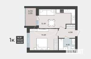 1-к квартира, вторичка, 42м2, 7/9 этаж