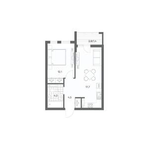 1-к квартира, строящийся дом, 40м2, 6/18 этаж