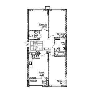 3-к квартира, строящийся дом, 75м2, 7/9 этаж