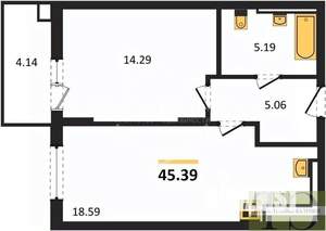 1-к квартира, вторичка, 45м2, 4/4 этаж