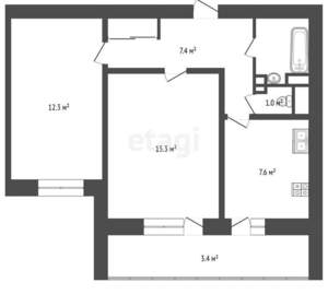 2-к квартира, вторичка, 54м2, 3/9 этаж