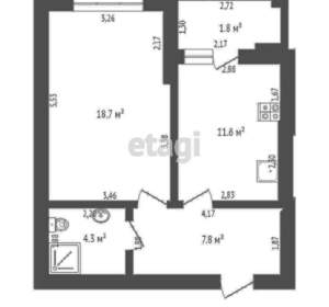 1-к квартира, вторичка, 45м2, 6/10 этаж