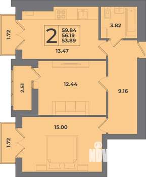 2-к квартира, вторичка, 60м2, 8/8 этаж