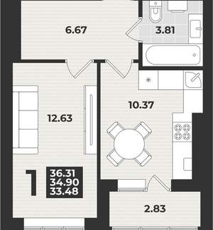 1-к квартира, вторичка, 36м2, 3/9 этаж