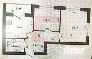 2-к квартира, вторичка, 54м2, 1/7 этаж