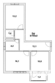 2-к квартира, вторичка, 60м2, 3/7 этаж