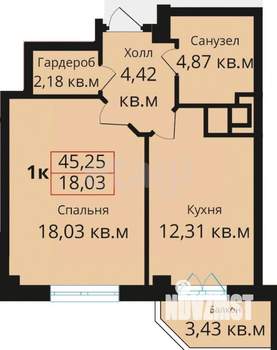 1-к квартира, вторичка, 42м2, 3/12 этаж