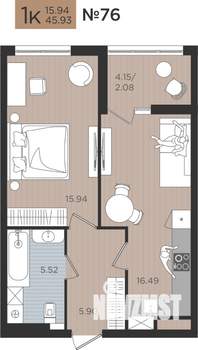 1-к квартира, строящийся дом, 46м2, 2/9 этаж